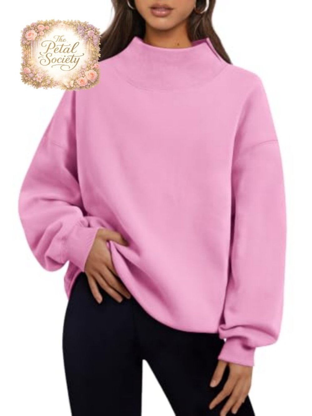 Oversized Mock Neck Sweatshirt Fleece Lined Pullover Casual Fall Layer